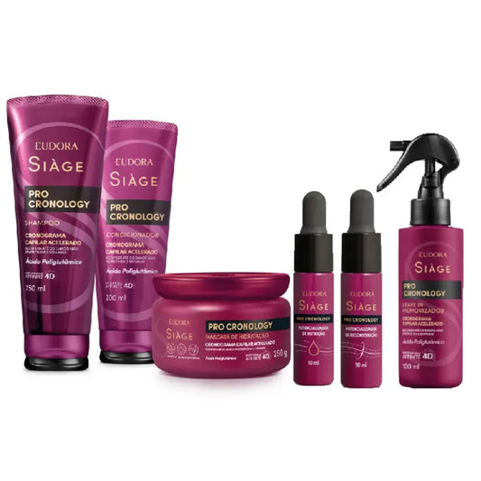 Eudora Siàge Pro Cronology: Shampoo 250ml + Condicionador 200ml + Kit Cronograma Capilar Acelerado