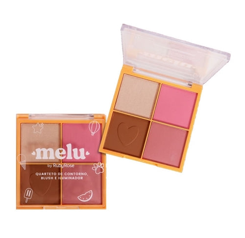 Quarteto de Contorno Blush e Iluminador - Rosa | Melu by Ruby Rose